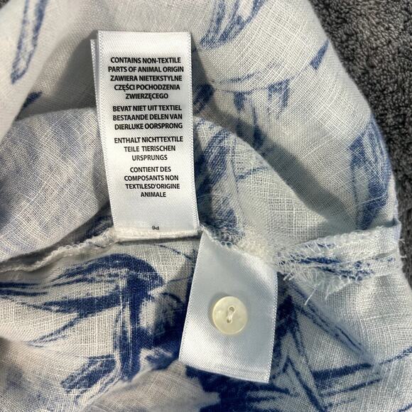 C&C California 100% Linen Top Women's M White Blue Floral Boho Resort Hawaiian - Picture 8 of 10